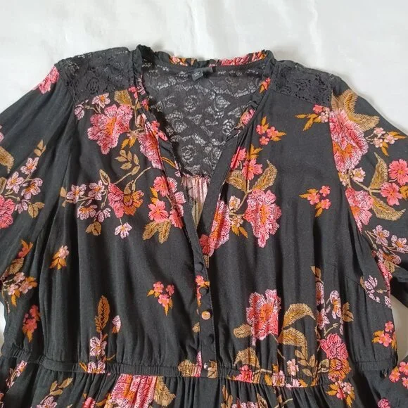 Torrid Mini Challis Shirt Dress Black Pink Floral Flowy Rayon Plus Size 2X 2 - Picture 4 of 12